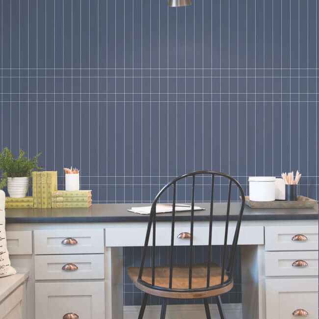 Linear Gridwork Navy Wallpaper - York Wallcoverings - PSW1510RL
