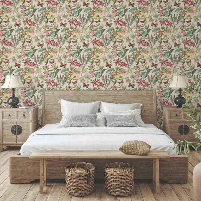 Butterfly House Light Taupe & Coral Wallpaper - York Wallcoverings - BL1724 - York Wallcoverings Wallpaper