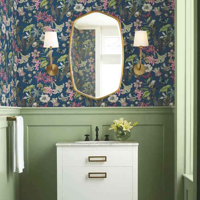 Butterfly House Navy Wallpaper - York Wallcoverings - BL1723 - York Wallcoverings Wallpaper