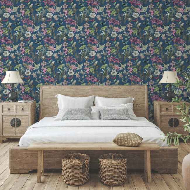 Butterfly House Navy Wallpaper - York Wallcoverings - BL1723 - York Wallcoverings Wallpaper