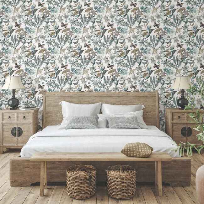 Butterfly House White & Blue Wallpaper - York Wallcoverings - BL1722 - York Wallcoverings Wallpaper