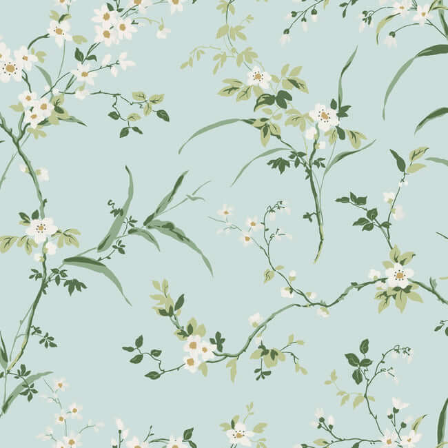 blossom-branches-spa-blue-wallpaper-york-wallcoverings-bl1742 - York Wallcoverings Wallpaper
