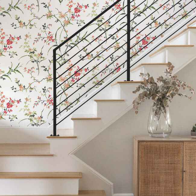 Blossom Branches White & Red Wallpaper - York Wallcoverings - BL1741 - York Wallcoverings Wallpaper