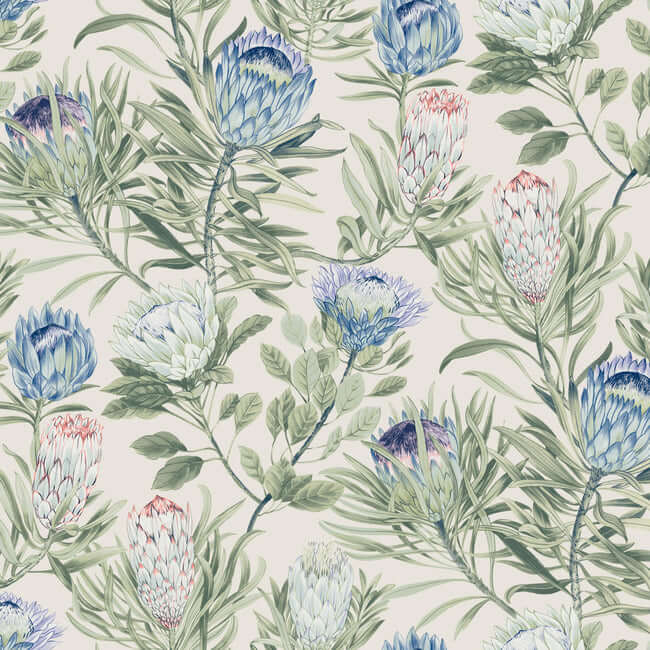 protea-cream-blue-wallpaper-york-wallcoverings-bl1753 - York Wallcoverings Wallpaper