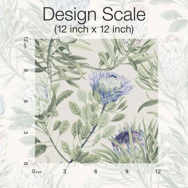 Protea Cream & Blue Wallpaper - York Wallcoverings - BL1753 - York Wallcoverings Wallpaper