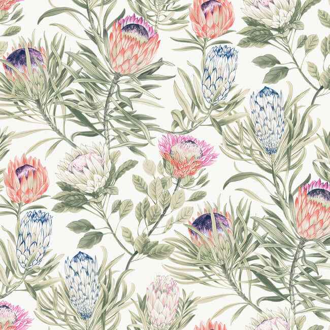 Protea White & Fuchsia Wallpaper - York Wallcoverings - BL1752