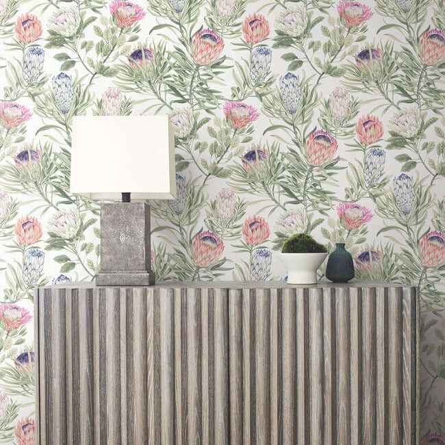 Protea White & Fuchsia Wallpaper - York Wallcoverings - BL1752 - York Wallcoverings Wallpaper