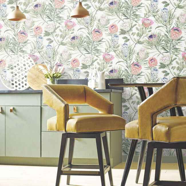 Protea White & Fuchsia Wallpaper - York Wallcoverings - BL1752 - York Wallcoverings Wallpaper