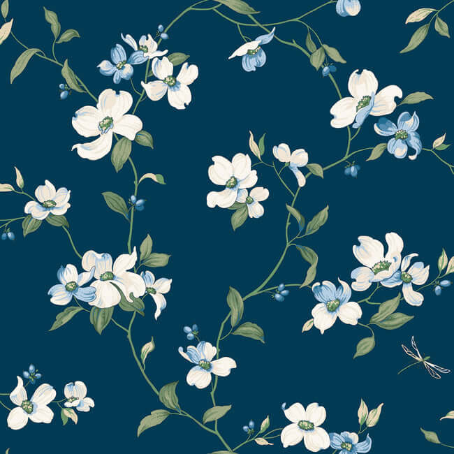 dogwood-navy-wallpaper-york-wallcoverings-bl1761 - York Wallcoverings Wallpaper