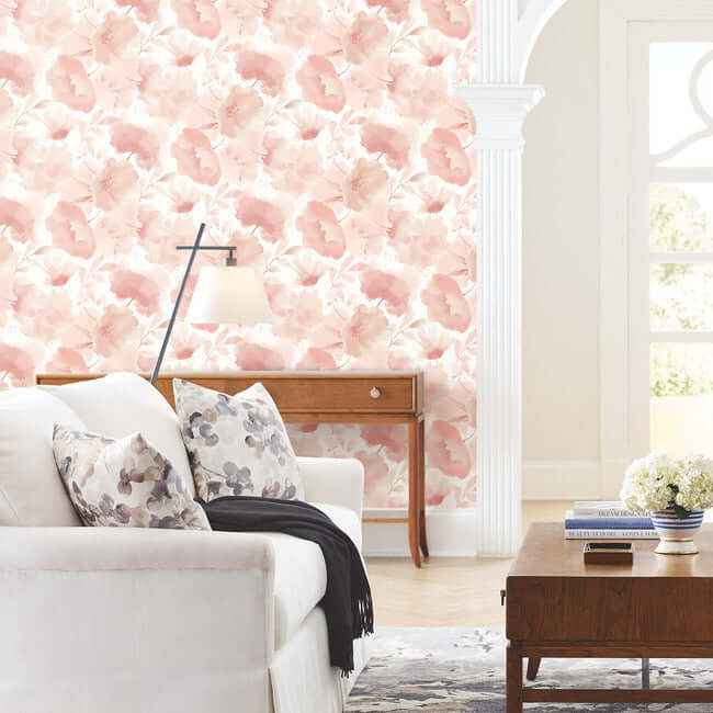 Watercolor Bouquet Blush Wallpaper - York Wallcoverings - BL1772