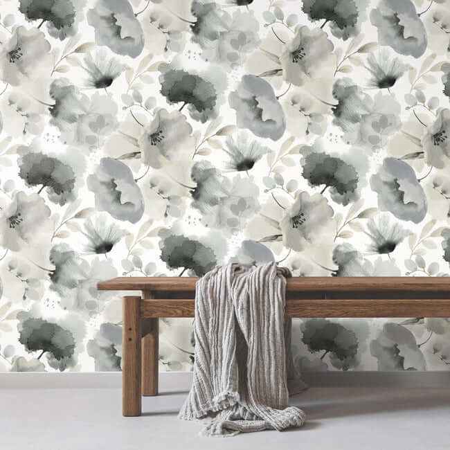 Watercolor Bouquet Charcoal Wallpaper - York Wallcoverings - BL1771