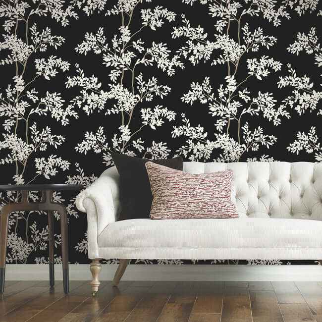 Lunaria Silhouette Black & White Wallpaper - York Wallcoverings - BL1804 - York Wallcoverings Wallpaper