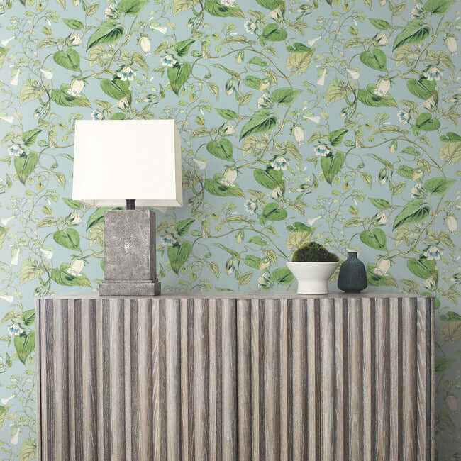 Moon Flower Sky Blue Wallpaper - York Wallcoverings - BL1714 - York Wallcoverings Wallpaper