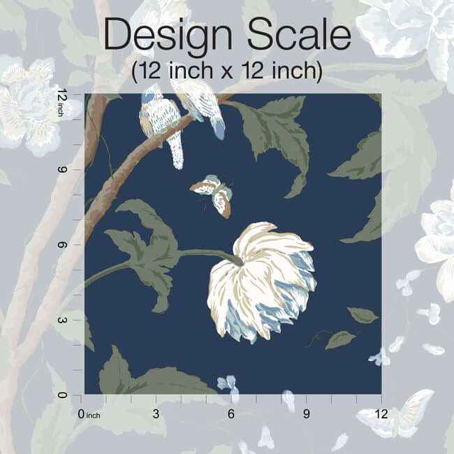 Teahouse Floral Navy Wallpaper - York Wallcoverings - BL1782 - York Wallcoverings Wallpaper
