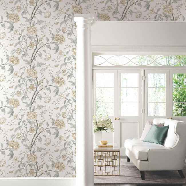 Teahouse Floral Neutral Wallpaper - York Wallcoverings - BL1783 - York Wallcoverings Wallpaper