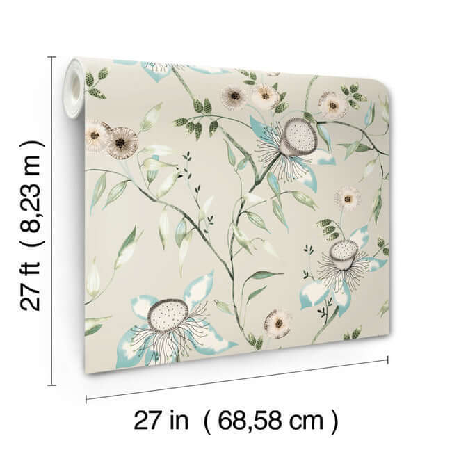 dream-blossom-taupe-aqua-wallpaper-york-wallcoverings-bl1794 - York Wallcoverings Wallpaper