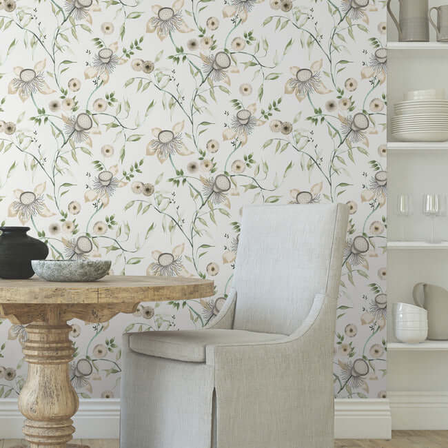dream-blossom-white-green-wallpaper-york-wallcoverings-bl1793 - York Wallcoverings Wallpaper