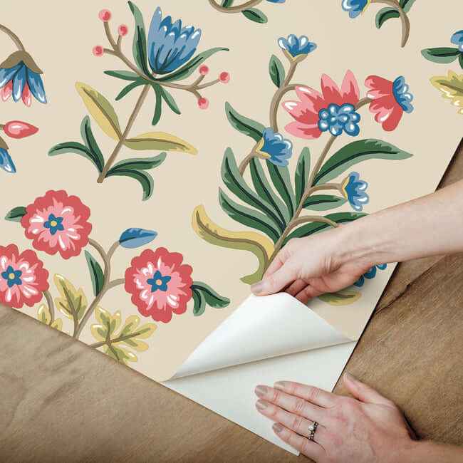 Heirloom Floral Taupe & Multi Peel & Stick Wallpaper - York Wallcoverings - PSW1447RL - York Wallcoverings Wallpaper
