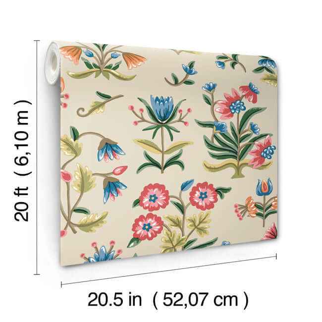 Heirloom Floral Taupe & Multi Peel & Stick Wallpaper - York Wallcoverings - PSW1447RL - York Wallcoverings Wallpaper