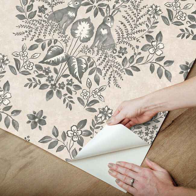 Cottontail Toile Linen & Charcoal Peel & Stick Wallpaper - York Wallcoverings - PSW1433RL - York Wallcoverings Wallpaper
