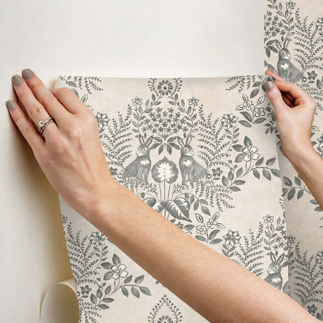 cottontail-toile-linen-charcoal-peel-stick-wallpaper-york-wallcoverings-psw1433rl - York Wallcoverings Wallpaper