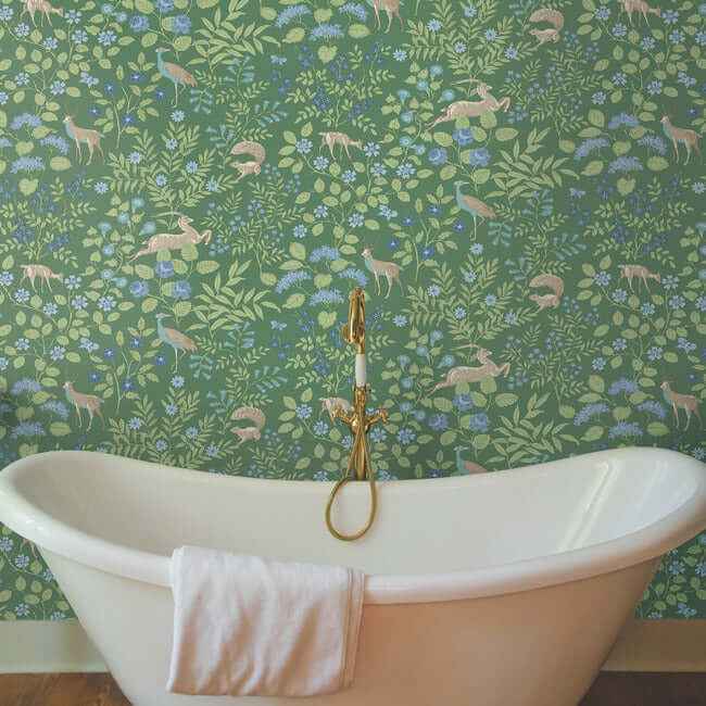 Woodland Floral Meadow Green Peel & Stick Wallpaper - York Wallcoverings - PSW1437RL