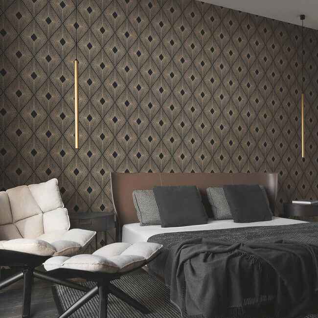 Harlowe Black & Gold Wallpaper - York Wallcoverings - NW3593