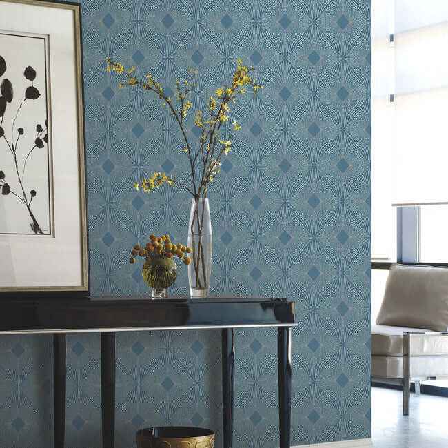 Harlowe Blue & Silver Wallpaper - York Wallcoverings - MD7131