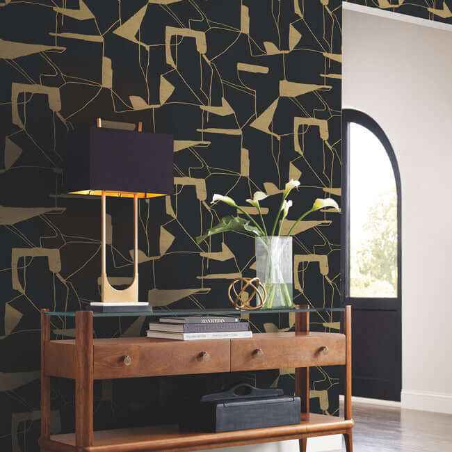 Abstract Geo Black & Gold Wallpaper - York Wallcoverings - MD7115