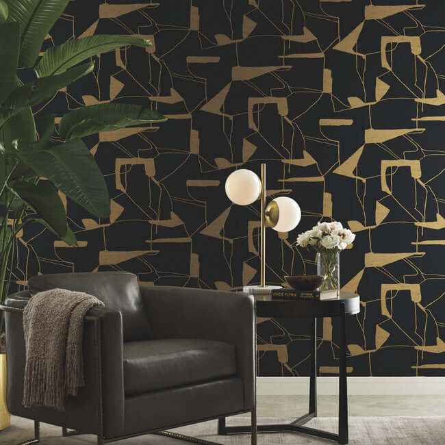 Abstract Geo Black & Gold Wallpaper - York Wallcoverings - MD7115 - York Wallcoverings Wallpaper