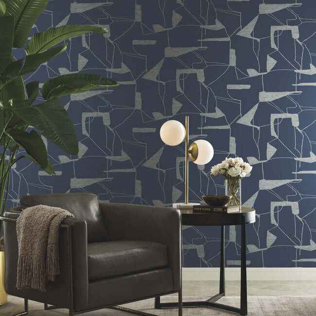Abstract Geo Navy & Silver Wallpaper - York Wallcoverings - MD7112 - York Wallcoverings Wallpaper