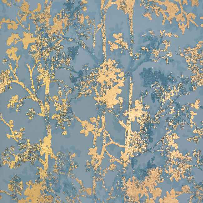 Shimmering Foliage Blue & Gold Wallpaper - York Wallcoverings - NW3581