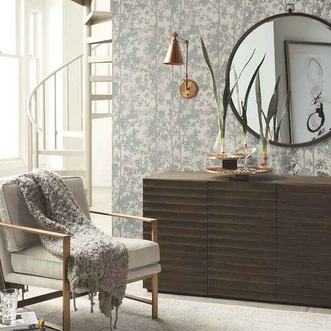Shimmering Foliage Cream & Silver Wallpaper - York Wallcoverings - MD7141
