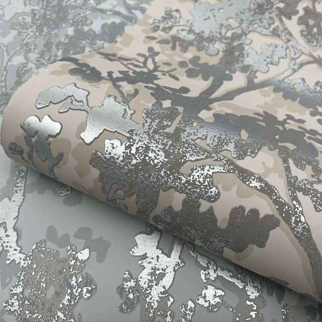 Shimmering Foliage Cream & Silver Wallpaper - York Wallcoverings - MD7141 - York Wallcoverings Wallpaper