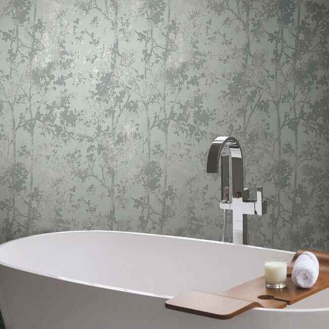Shimmering Foliage Spa & Silver Wallpaper - York Wallcoverings - MD7142