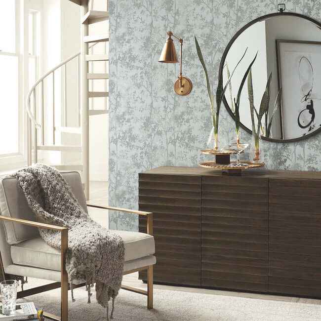 Shimmering Foliage Spa & Silver Wallpaper - York Wallcoverings - MD7142 - York Wallcoverings Wallpaper