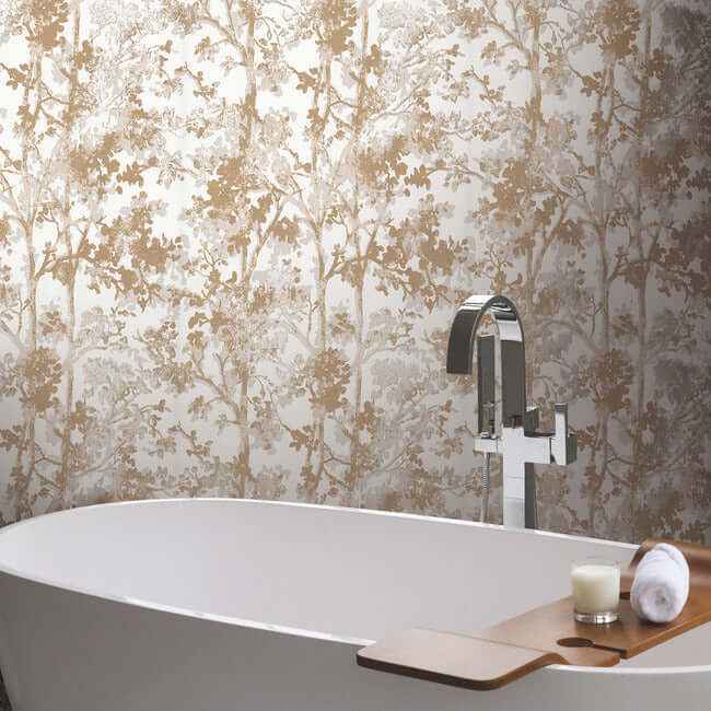 Shimmering Foliage White & Gold Wallpaper - York Wallcoverings - NW3583 - York Wallcoverings Wallpaper