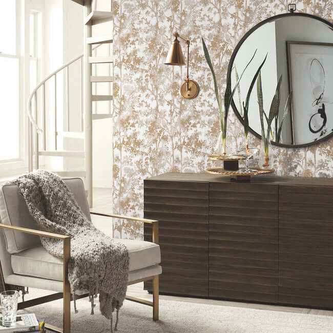 Shimmering Foliage White & Gold Wallpaper - York Wallcoverings - NW3583 - York Wallcoverings Wallpaper