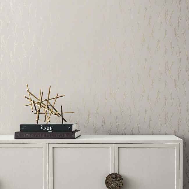 Sprigs Light Grey & Gold Wallpaper - York Wallcoverings - MD7191 - York Wallcoverings Wallpaper