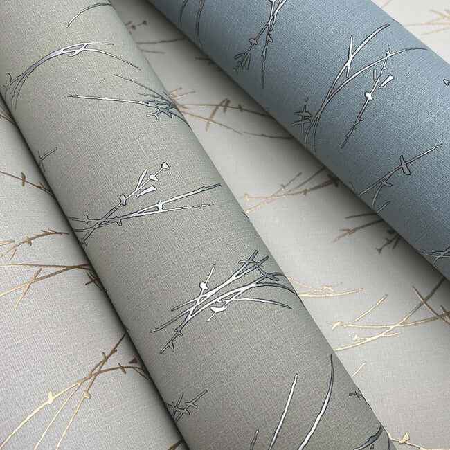 Sprigs Smokey Blue & Silver Wallpaper - York Wallcoverings - MD7193 - York Wallcoverings Wallpaper