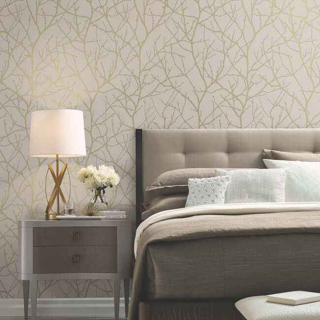 Trees Silhouette Beige & Gold Wallpaper - York Wallcoverings - MD7122 - York Wallcoverings Wallpaper