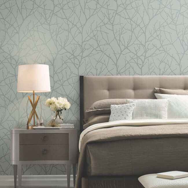 Trees Silhouette Eucalyptus & Silver Wallpaper - York Wallcoverings - MD7124 - York Wallcoverings Wallpaper