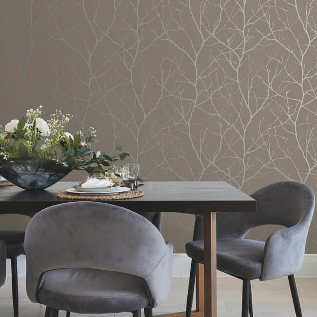 trees-silhouette-mocha-silver-wallpaper-york-wallcoverings-md7121 - York Wallcoverings Wallpaper