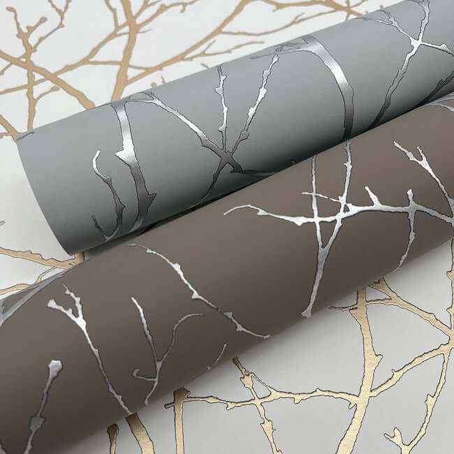 Trees Silhouette White & Gold Wallpaper - York Wallcoverings - MD7126