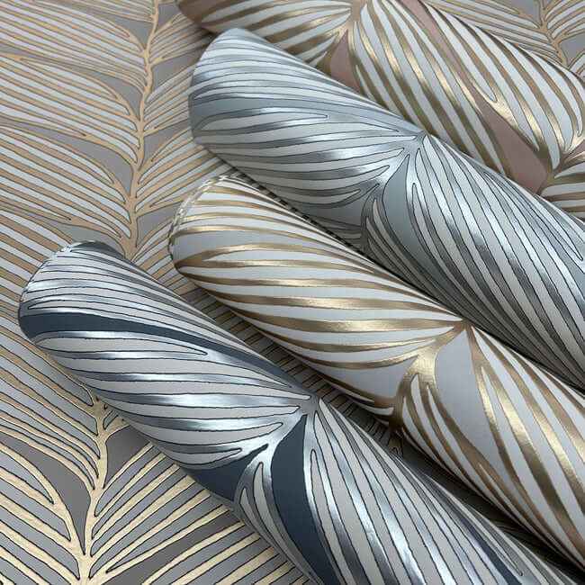 Luminous Leaves Grey & Gold Wallpaper - York Wallcoverings - MD7164