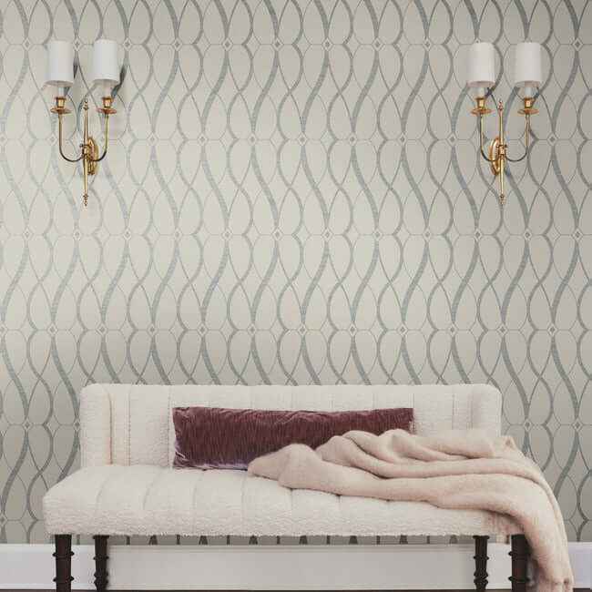 Graceful Geo Beige & Silver Wallpaper - York Wallcoverings - MD7175