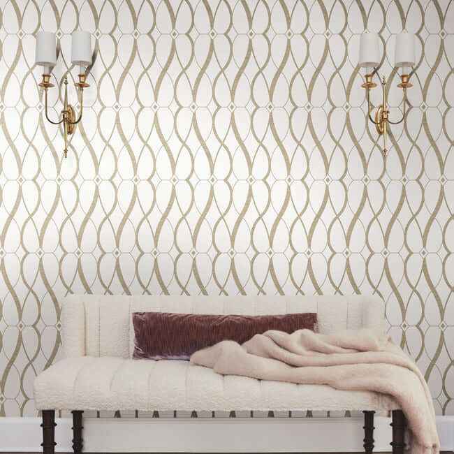 Graceful Geo Cream & Gold Wallpaper - York Wallcoverings - MD7171 - York Wallcoverings Wallpaper