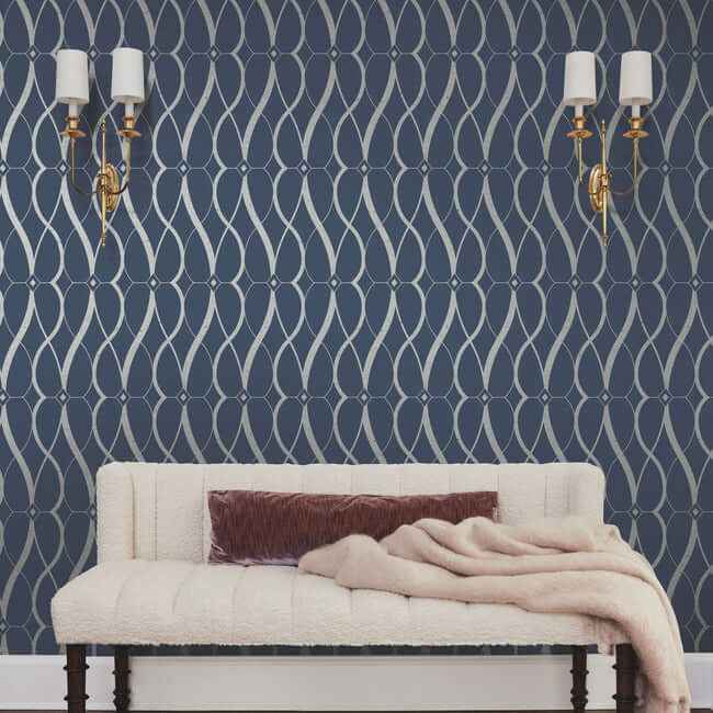 Graceful Geo Navy & Silver Wallpaper - York Wallcoverings - MD7174 - York Wallcoverings Wallpaper