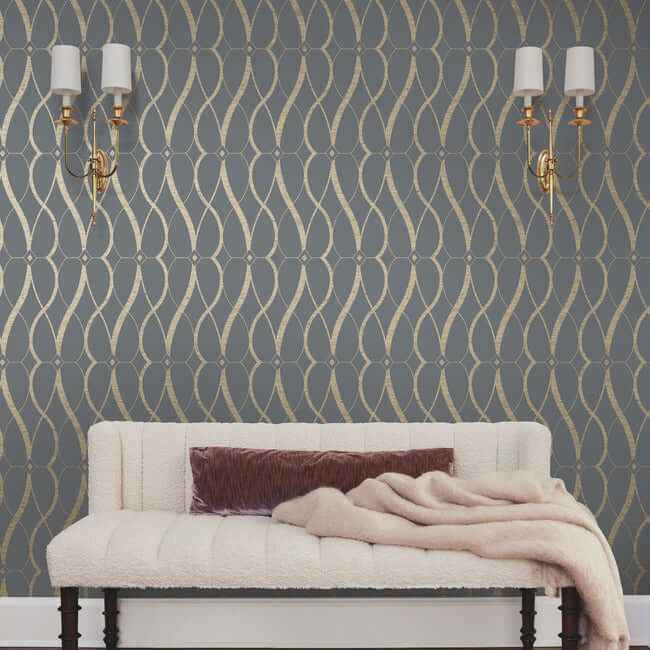 Graceful Geo Smoke & Gold Wallpaper - York Wallcoverings - MD7176 - York Wallcoverings Wallpaper
