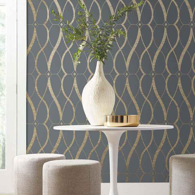 Graceful Geo Smoke & Gold Wallpaper - York Wallcoverings - MD7176 - York Wallcoverings Wallpaper
